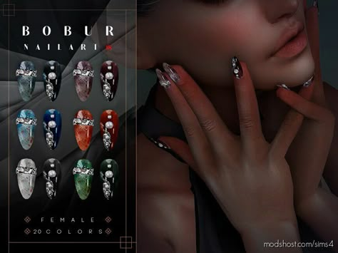 Sims 4 Black Nails, Sims 4 Cc Goth Nails, Egirl Cc Sims 4, Nail Cc Sims 4, Nails With Accessories, Ts4 Cc Nails, The Sims 4 Nails, Sims Nails, Sims 4 Cc Nails