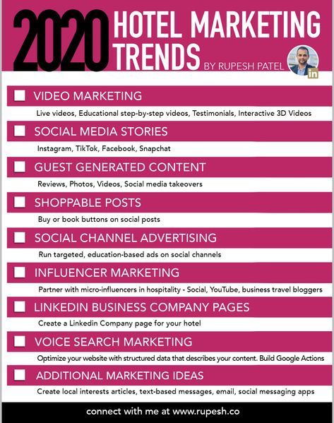 🔥 Discover the most impactful marketing strategies you can use for 2020 and beyond.  By Rupesh Patel, http://www.rupesh.co  #marketing  #hotels #hospitality #strategy #marketing Hospitality Marketing Ideas, Hotel Sales Manager, Hotel Marketing Ideas, Hotel Management Hospitality, Hotel Technology, Hotel Content, Hospitality Marketing, Business Plan Infographic, Hotel Operations