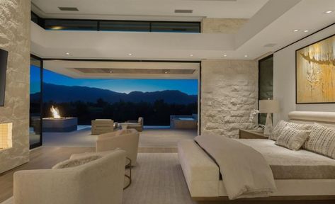 Mansion Aesthetic Bedroom, Palm Springs Mansion, Modern Teen Bedroom, Mansion Aesthetic, Tropical Modernism, Glass Pocket Doors, Actress Life, Aspen House, Tim Cook