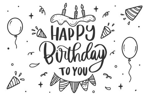 Hand drawn birthday with balloons background | Free Vector Lettering Cake, Happy Birthday Hand Lettering, Happy Birthday Calligraphy, Cards For Dad, Printable Birthday Cards, Happy Birthday Drawings, Free Printable Birthday Cards, Happy Birthday Illustration, Birthday Doodle