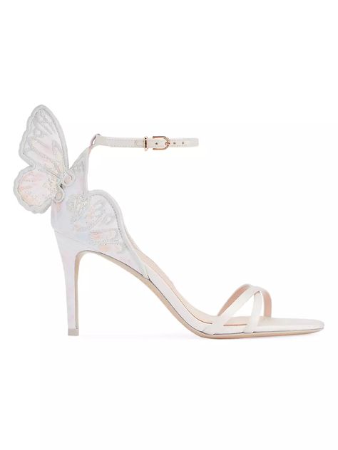 Shop Sophia Webster Chiara Butterfly-Accent 85MM Satin Sandals | Saks Fifth Avenue Sophia Webster Chiara, Sophia Webster Heels, Pastel Embroidery, Mermaid Heels, Butterfly Heels, Sophia Webster Shoes, Butterfly Sandals, Butterfly Shoes, Satin Sandals