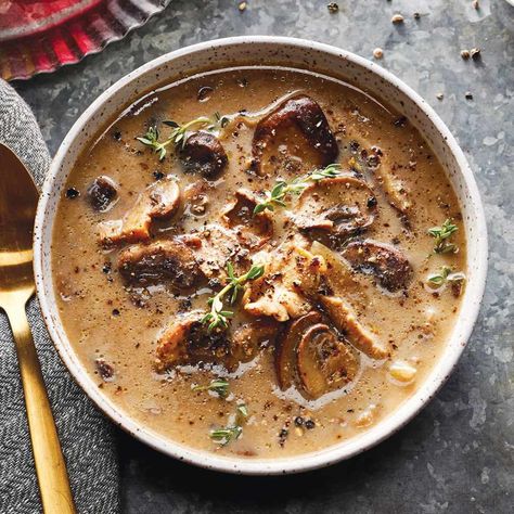 Mushroom Soup Recipes, Pureed Soup, Cream Of Mushroom Soup, Cream Of Mushroom, Creamy Soup, Slow Cooker Soup, Slow Cooking, Cooking Light, Onion Soup