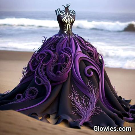 Glowies ® by Monique Lula on Instagram: "Ursula The Sea Witch 💜🖤" Ursula Inspired Dress, Modern Ursula Costume, Ursula Aesthetic, Ursula Inspired Outfit, Ursula Dance Costume, Ursula Human Form Costume, Ursula Sea Witch, Sea Shell Dress, Sea Witch Costume