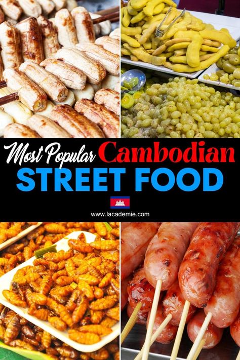 Discover the vibrant flavors of Cambodia with every bite of delicious street food! From sizzling grilled meats to steaming noodle soups, each dish is made with fresh ingredients and traditional spices for a truly authentic taste. Take in the sights, sounds, and scents of busy street vendors and enjoy a true foodie adventure with every bite of Cambodian street food! Grilled Bananas, Noodle Soups, Cambodian Food, Around The World Food, Asian Street Food, Foreign Food, Thailand Food, Grilled Seafood, Street Foods