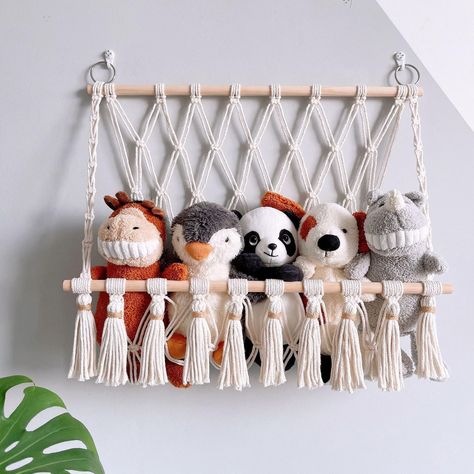 PRICES MAY VARY. Our plush toy storage net frees up floor space and displays stuffed animals in a stylish and organized manner. The handwoven, premium material construction with Bohemian tassel style adds a decorative touch to enhance room decor. Store stuffed animals, baby toys, large toys, balls, and more, keeping them organized and away from clutter. Handwoven from premium materials, this Bohemian style net is durable and makes a great decorative addition to any home. Hang the toy net in your Stuffed Toy Storage, Plush Display, Stuffed Animal Hammock, Hanging Net, Toy Net, Pola Macrame, Macrame Hammock, Toy Hammock, Macrame Baby