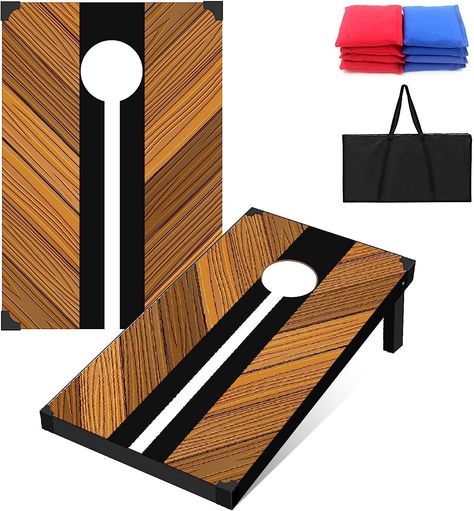 【CLASSIC CORNHOLE GAME SET】- This complete cornhole set includes 2 foldable mdf wooden cornhole boards (3’x2’), 8 all-weather regulation size cornhole bean bags (4 red + 4 blue), 1 durable oxford zipper carrying bag. Perfect backyard and outdoor game for family and friends. Wood Cornhole Boards, Corn Hole Bean Bags, Games Adults, Regulation Cornhole Boards, Cornhole Boards Designs, Bean Bag Toss Game, Bag Toss Game, Outdoor Game, Bean Bag Toss