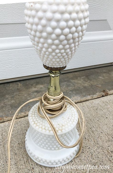 Hobnail Milk Glass Lamps, Vintage Hobnail Milk Glass Lamp, Hobnail Lamp With Shade, Milk Glass Lamp Makeover, Milk Glass Lamp Shade, Milk Glass Table Lamp, Painting Glass Lamp Shades, Vintage Bedroom Lamps, Milk Glass Lights