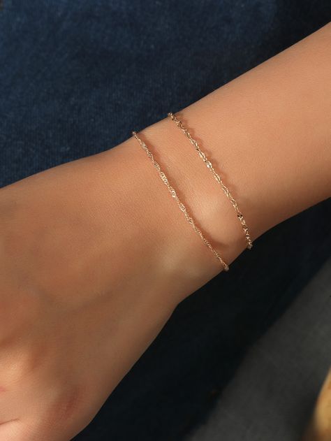 2pcs Simple Bracelet Delicate Gold Bracelet, Gold Bracelet Simple, Dainty Gold Bracelet, Gold Bracelet Set, Twisted Bracelet, Bracelet Simple, Bracelet Dainty, Stylish Bracelet, Summer Bracelets