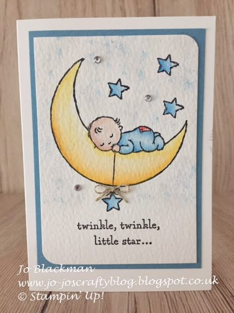 Watercolor Baby Cards, Jo Blackman, Stampin Up Baby Cards, Baby Cards Handmade, Baby Boy Cards, Watercolor Birthday Cards, Hand Drawn Cards, Moon Baby, Watercolor Baby Shower