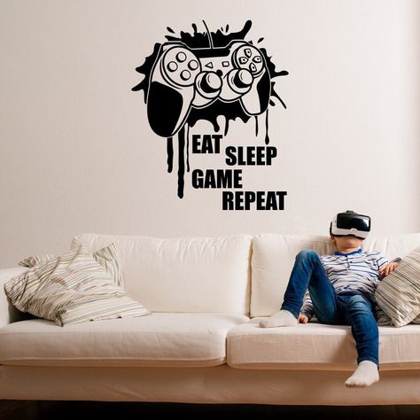 Gamer Boy Room Ideas, Convo Picture, Gamer Boy Room, Boys Gamer Room, Room Decor For Boys, Wall Decor Game Room, Boys Teenage, Eat Sleep Game Repeat, Gamer Quotes