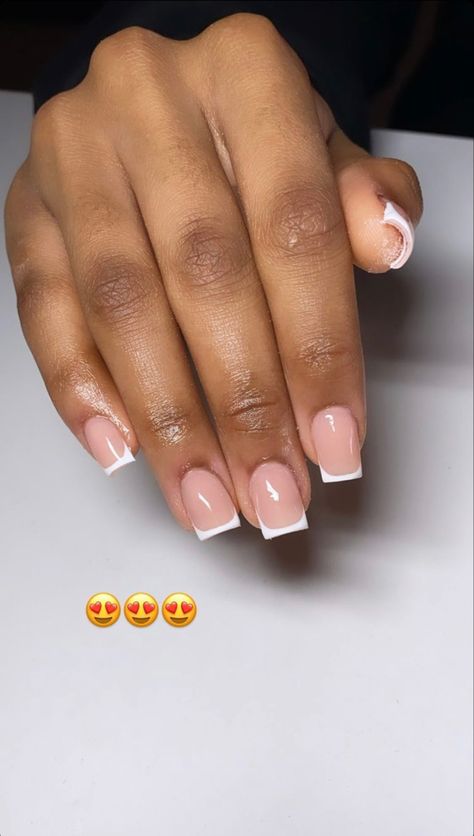 Short Square Nails With White Tip, Short White Tip Acrylic Nails Square, Short French Tip Overlay, Clear Pink French Tip Acrylic Nails, Short Nails With White Tip, White Tip Overlay Nails, Pink And White Overlay Nails, Short Nails For Cheer, Acrylic Overlay Nails Short French Tip