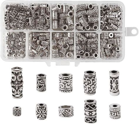 Amazon.com: KISSITTY 300pcs/Box Tibetan Antique Silver Column Spacer Beads Tube Charm Beard Beads for Men 4.5mm-18mm for DIY Jewelry Craft Making 1.5mm-4.5mm Hole Beard Beads, Wire Diy, Paracord Beads, Jewelry Making Bracelet, Plastic Container, Craft Making, Bead Store, Diy Crafts Jewelry, Tube Beads