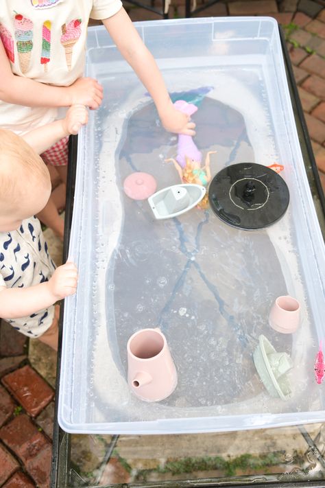 Do This Instead of Investing in a Water Table for Your Kids Diy Water Table For Kids Toddlers, Water Table Hack, Diy Water Table For Kids, Toddler Water Table, Kids Water Table, Lemonade Stand Party, Diy Water Table, Barbie Mermaid Doll, Diy Sandbox