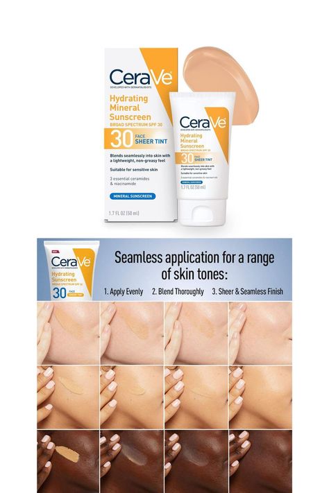 CeraVe Hydrating Mineral Sunscreen with Sheer Tint | Tinted Mineral Sunscreen with Zinc Oxide & Titanium Dioxide | Blends Seamlessly For Healthy Glow | Tinted Moisturizer with SPF 30 | 1.7 Fluid Ounce Tinted Mineral Sunscreen, Beach Glow, Zinc Oxide, Face Hydration, Titanium Dioxide, Moisturizer With Spf, Mineral Sunscreen, Broad Spectrum Sunscreen, Spf Sunscreen