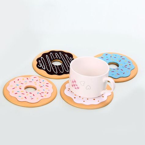 . Cat Bar, Round Table Decor, Colorful Donuts, Cute Donuts, Cat Coasters, Paw Print Design, Coffee Coasters, Donut Shape, Table Coasters