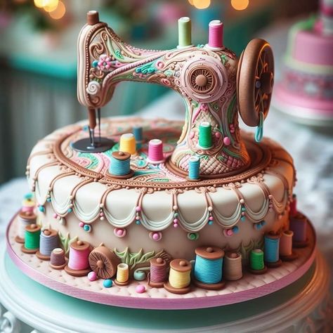 Vishma Maharaj Cake, Sewing Machine Cake, Sewing Cake, Fantasy Cake, Beautiful Cake Designs, Cool Cake Designs, Cupcakes Decorados, Creative Cake Decorating, Creative Birthday Cakes