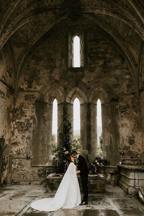 This magical Ireland wedding is filled with rich history and Irish traditions | Image by Erika Greene Photography Magical Ireland, Aesthetic Ireland, Ireland Tattoo, Ireland Aesthetic, Abbey Wedding, Ireland Photography, Scotland Wedding, Ireland Wedding, Cliffs Of Moher