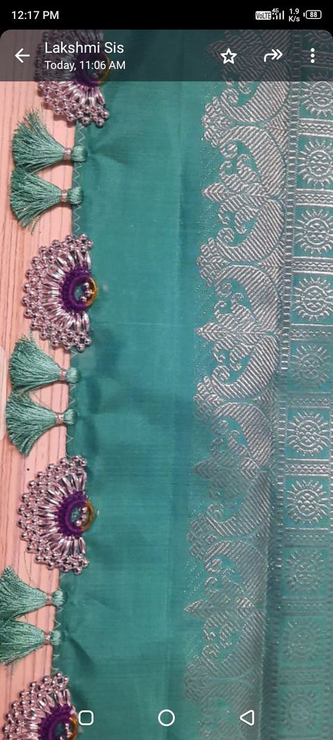 Georgette Blouse Designs Latest, Saree Kuchulu Latest Designs, Saree Kuchu Designs Latest, Saree Pallu Kuchu Designs Latest, Krosha Kuchu Designs Saree, Saree Kuchu Design, Long Skirt Top Designs, Tassels Saree, Blouse Tassels