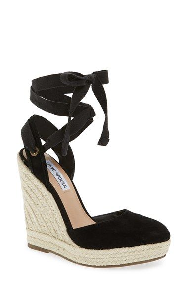 Steve Madden 'Barre' Espadrille Platform Wedge (Women) Black Wedge Shoes, Black Platform Sandals, Steve Madden Sandals, Wedge Espadrilles, Espadrilles Platform, Black Espadrilles, Black Wedge, Black Wedge Sandals, Platform High Heels