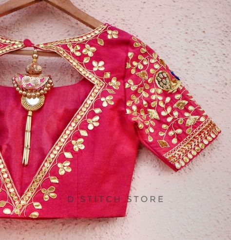 Gotapatti Blouse Design, Gota Patti Blouse Design, Gotapatti Work Blouses, Gotapatti Blouse, Neck Ideas, Exclusive Saree Blouse Designs, Bridal Embroidery, Handwork Blouse, Bottle Flowers