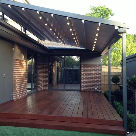 PVC Pergola Modern Retractable Shade Awning Aluminum Automatic Shade Awnings Awnings For Decks, Patio Shade Covers, Diy Patio Cover, Retractable Shade, Roofing Options, Porch Remodel, Pergola Swing, Retractable Roof, Pergola Lighting