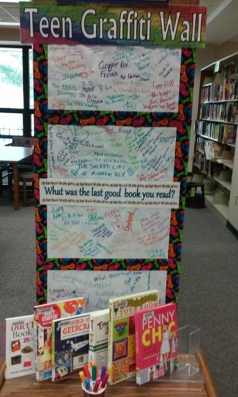 Ya Library Displays, High School Library Activities, Middle School Library Activities, Library Book Return Ideas, Teen Programs Library, High School Library Design, School Library Bulletin Board Ideas, Library Programs For Adults, Library Activities For Kids