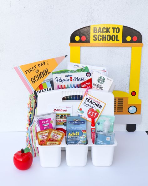 First Week Survival Kit For Teachers, School Appreciation Days 2023-2024, New Teacher Gift Basket Survival Kits, First Day Of School Basket For Teacher, Back To School Teacher Survival Kit Gift, Teacher Serval Kit, Back To School Kits For Students, Teachers Back To School Gifts Ideas, First Day Of School Survival Kit Teacher