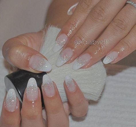 Acrylic Nails Almond Shape, White Gel Nails, Glam Life, Ombre Acrylic Nails, Gel Nails Diy, Almond Acrylic Nails, Nails Only, Almond Shape, Bride Nails