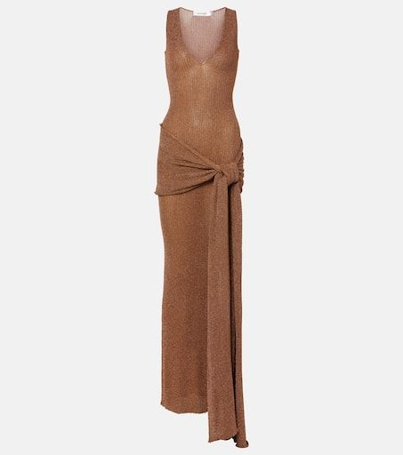 Alula belted lamé maxi dress in metallic - Aya Muse | Mytheresa Meshki Brown Dress, Zara Brown V-neck Maxi Dress, Fitted Metallic Lurex Dress, Metallic V-neck Chic Mini Dress, Maje Metallic Dress, Hen Do, Muse, Designing Women, Clothing And Shoes