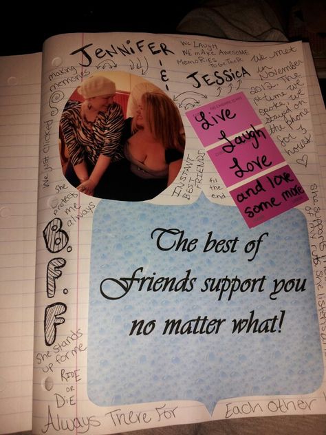 Best friend smash book page. Pics and wrote when we met and what we do for each other Journal Page For Best Friend, Memory Journal For Best Friend, Slam Book Ideas Diy For Friends, Bff Memory Book Ideas, Best Friend Journal Pages, Slam Book Ideas For Friends, Book Of Memories For Best Friend, Memory Book For Best Friend, Best Friend Memory Book