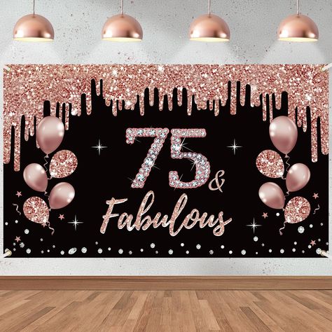 PRICES MAY VARY. Polyester [You will receive] -1pcs rose gold 75th birthday banner backdrop decorations, 72.8 * 43.3 inches, large enough to perfectly decorate your birthday party. [75&Fabulous Theme] - Featuring mysterious and elegant rose gold with the theme of "75&Fabulous", the large number "75" is adorned with diamond patterns, with balloons, stars, and other patterns added next to it, creating an excellent atmosphere for your 75th birthday party and leaving a deep impression on your guests 75 Th Birthday Party Ideas For Mom, 75th Birthday Ideas For Mom Theme, 75th Birthday Theme, 75 Th Birthday Party Ideas, 75 Birthday Party Ideas Mom, 75th Birthday Ideas For Mom, 75th Birthday Party Decorations, 75th Birthday Decorations, Bday Background