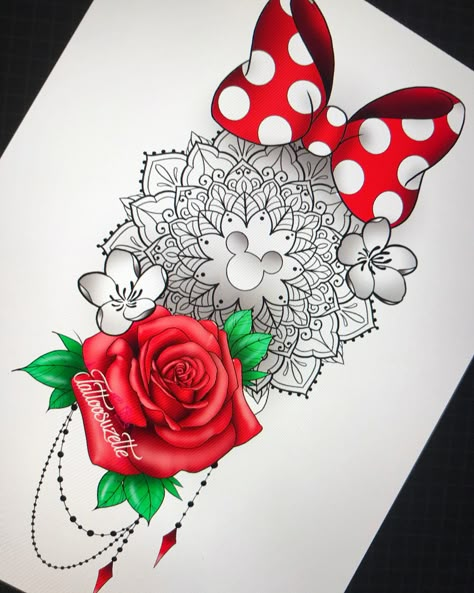 Disney Lower Back Tattoo, Disney Back Tattoos For Women, Tattoo Suzette, Disney Mandala Tattoo, Mandala Disney, Minnie Tattoo, Disney Stitch Tattoo, Disney Inspired Tattoos, Disney Sleeve Tattoos