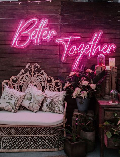 Better together neon sign Wedding Lounge Area, Glass House Wedding, Pink Neon Sign, Neon Quotes, Wedding Lounge, Neon Words, Neon Decor, Neon Sign Bedroom, Wedding Neon Sign