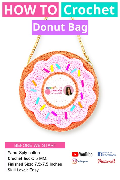 Cotton Yarn Crochet Projects, Phone Purse Pattern, Donut Crochet, Cotton Yarn Projects, Donut Bag, Uhu Glue, Purse Patterns Free, Crochet Beginners, Quick Crochet Projects