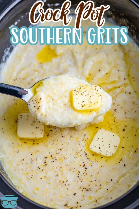 Crock Pot Southern Grits - The Country Cook Crock Pot Grits, Crockpot Grits, Southern Grits, How To Cook Grits, Creamy Grits, Southern Breakfast, Slow Cooker Breakfast, Grits Recipe, Breakfast Meals