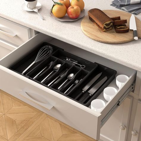 Lifewit Silverware Drawer Organizer, Expandable Utensil Tray for Kitchen, BPA Free Flatware and Cutlery Holder, Adjustable Plastic Storage, Large, Black Kitchen Drawer Dividers, Silverware Organizer, Flatware Drawer, Organiser Cucina, Silverware Drawer Organizer, Kitchen Utensil Storage, Silverware Drawer, Utensil Tray, Silverware Organization