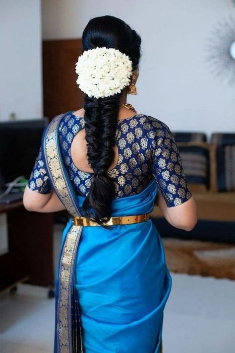 Hairstyles For Seemantham, Messy Braids Indian Wedding, Pellikuthuru Hairstyles, Messy Bride Hairstyles, Seemantham Hairstyle, Hair Styles Traditional, Hairstyle For Wedding Indian, Messy Braid Indian Wedding, South Indian Hairstyles