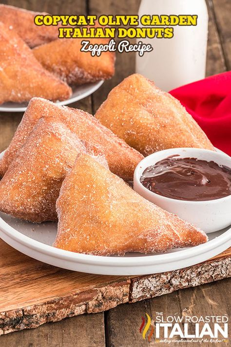 Copycat Olive Garden Italian Donuts (Zeppoli Recipe) - The Slow Roasted Italian Olive Garden Italian Donuts Recipe, Olive Garden Donuts Recipe, Bombolini Donut Recipe, Italian Doughnuts Recipe, Zeppoli Recipe Italian, Ricotta Donuts Recipe, Italian Donuts Recipe, Zeppoli Recipe, Italian Donuts