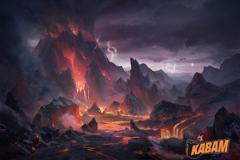 ArtStation - Volcano, Yin Wang Environment Painting, Landscape Concept, Fantasy City, Biome, Fantasy Places, Fantasy Setting, Landscape Scenery, Fantasy Concept Art, Arte Fantasy