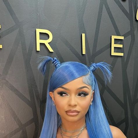 Swoop Wig Hairstyles, Jamaica Outfits, Frontal Wig Hairstyles, Birthday Hairstyles, Blue Wig, Bantu Knots, Natural Hair Braids, Icy Blue, Hair Transformation