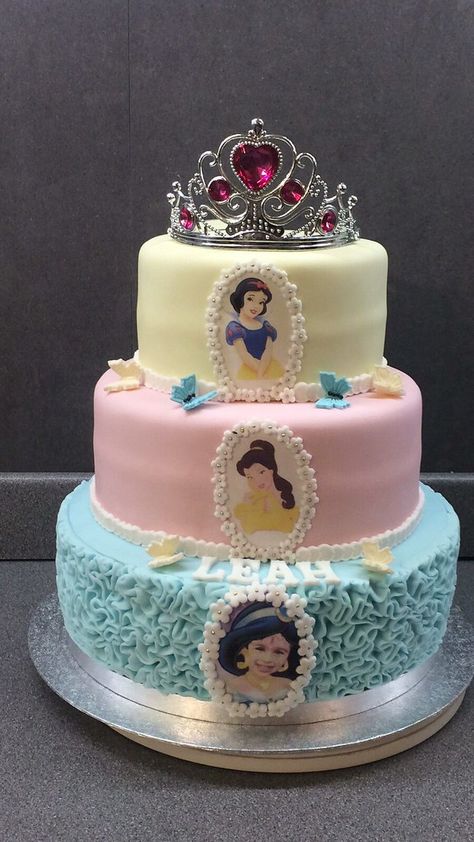 3 Tier Princess Birthday Cake Sugarpaste Flowers, Double Layer Cake, Disney Birthday Cakes, Princess Birthday Cake, Dad's Birthday, Disney Birthday, Cake Designs Birthday, Princess Birthday, Elsa Frozen