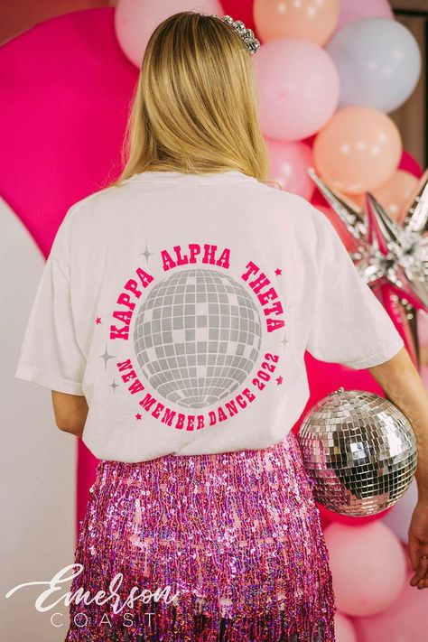 Disco Bid Day Shirt, Trendy Sorority Shirts, Disco Sorority Shirt, Disco Shirt Design, Retro Sorority Shirt, Drill Team Shirts Design, Sorority Theme Ideas, Sorority Tshirt Designs Ideas, Sorority Shirt Ideas