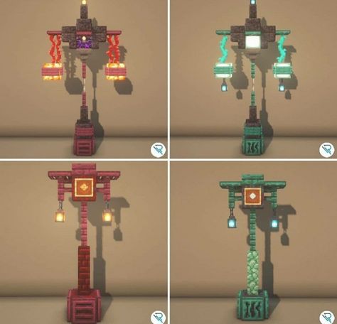 Gothic Style Minecraft Builds, Minecraft Japanese Lamp Post, Minecraft Ceiling Light, Minecraft Street Lamp Ideas, Minecraft Lantern Designs, Minecraft Lamp Ideas, Minecraft Light Ideas, Minecraft Street Lamp, Minecraft Lamp Post