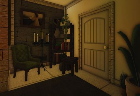 bloxburg seating area/hallway decor created by me w/ inspo :) Hallway Bloxburg, Building Hacks, Bloxburg Hallway Ideas, Fall House, Blocksburg Room Ideas￼, Bloxburg Hallway, Bloxburg Builds, House Decorating Ideas Apartments, Bloxburg Ideas