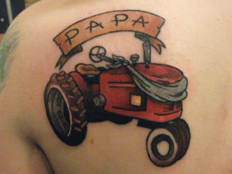 Tractor Tattoo Memorial, Tractor Tattoo Ideas, Tractor Tattoo, Tumblr Tattoo, Chicken Tattoo, Remembrance Tattoos, Bracelet Tattoo, Traditional Tattoo Sleeve, Dad Tattoos