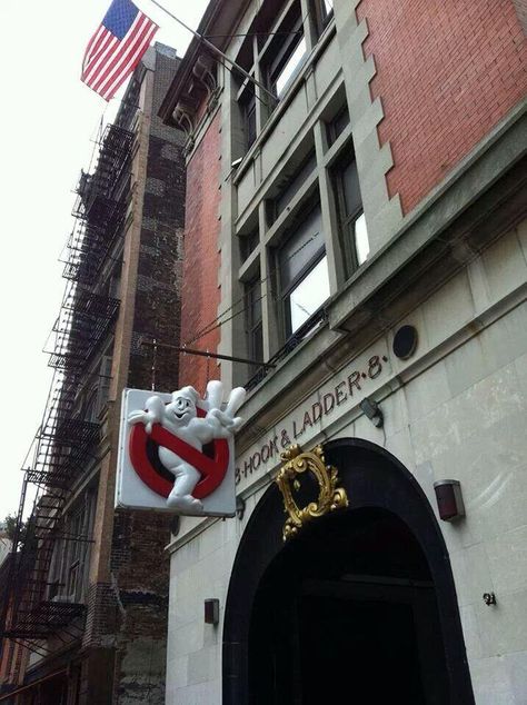 Twitter / "dennismons: Speechless: FDNY Hook  Ladder 8 " The Ghostbusters House" Put this up in memory of Harold Ramis today."  2/25/14 Ghostbusters Headquarters, Ghostbusters Firehouse, Ghostbusters 1, Ghostbusters 2, Wanted Movie, Harold Ramis, Ghostbusters 1984, Fire House, Ghost Busters