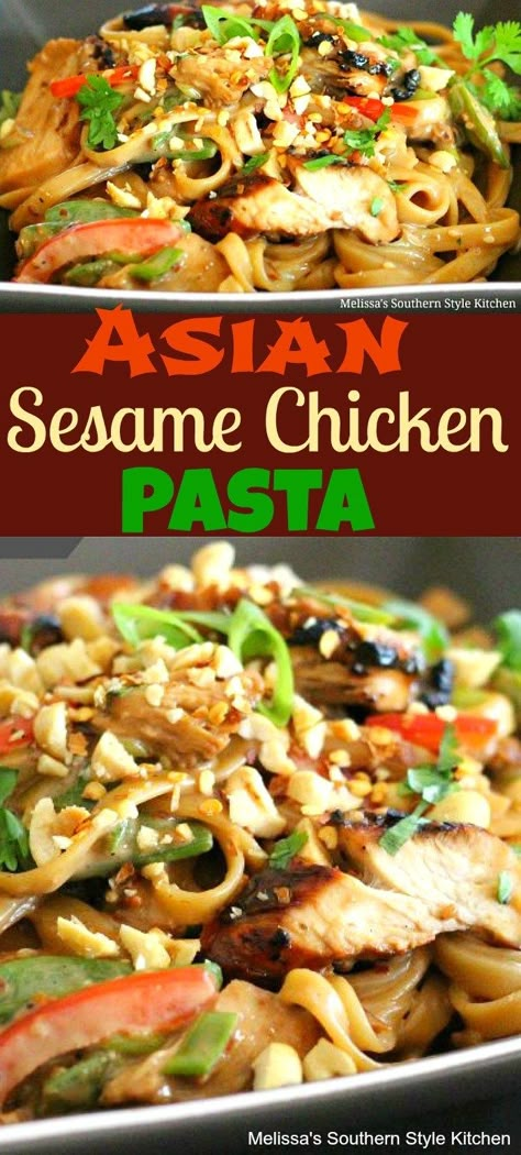 Pasta Dishes Chicken, Asian Sesame Chicken, Asian Pasta, Chicken Pasta Dishes, Diy Easy Recipes, Easy Chicken Dinner Recipes, Recipes Pasta, Sesame Chicken, Chicken Pasta Recipes