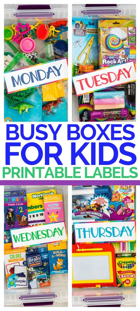 Learn how to make and use busy boxes for kids of all ages. #QuietBoxes #BusyBoxes #preschool #Elementary #BoredomBusters #PlayatHome #FineMotorSkills #kidsactivities Theme Boxes For Preschool, Homeschool Busy Boxes, Busy Box For Preschoolers, Quiet Boxes For Kindergarten, Diy Busy Boxes For Preschoolers, Quiet Time Boxes Kindergarten, Summer Busy Boxes, Morning Activity Boxes, Busy Box For Kindergarten