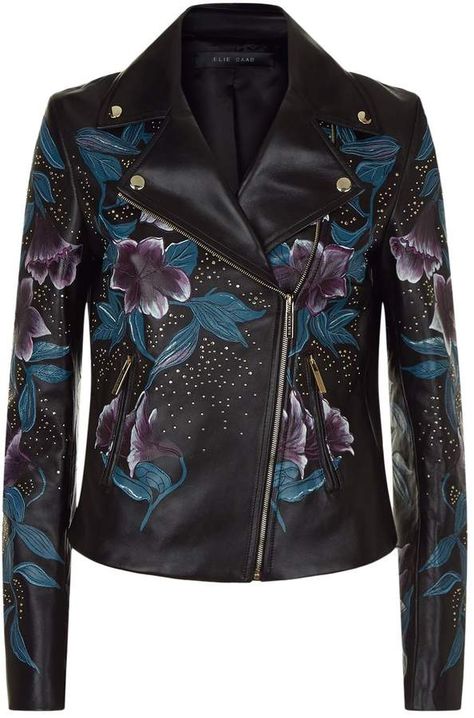 Elie Saab Floral Embellished Leather Jacket#affiliatelink Elie Saab Resort, Floral Leather Jacket, Edgy Fashion Chic, Embroidered Leather Jacket, Moto Leather Jacket, Celebrities Leather Jacket, Floral Print Jacket, Studded Leather Jacket, Resort 2023