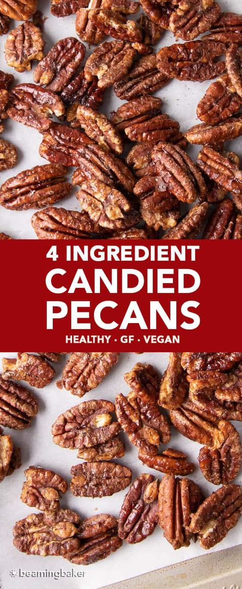 Paleo Candied Pecans, Candied Pecans Easy, Pecan Recipes Healthy, Candied Nuts Recipe, Pecan Recipes Easy, Candied Walnut Recipe, Vegan Pecan, Vegan Candies, Spiced Pecans